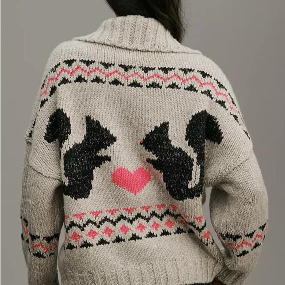 NWT Anthropologie Squirrels Motif Collared Cardigan Squirrel - Large